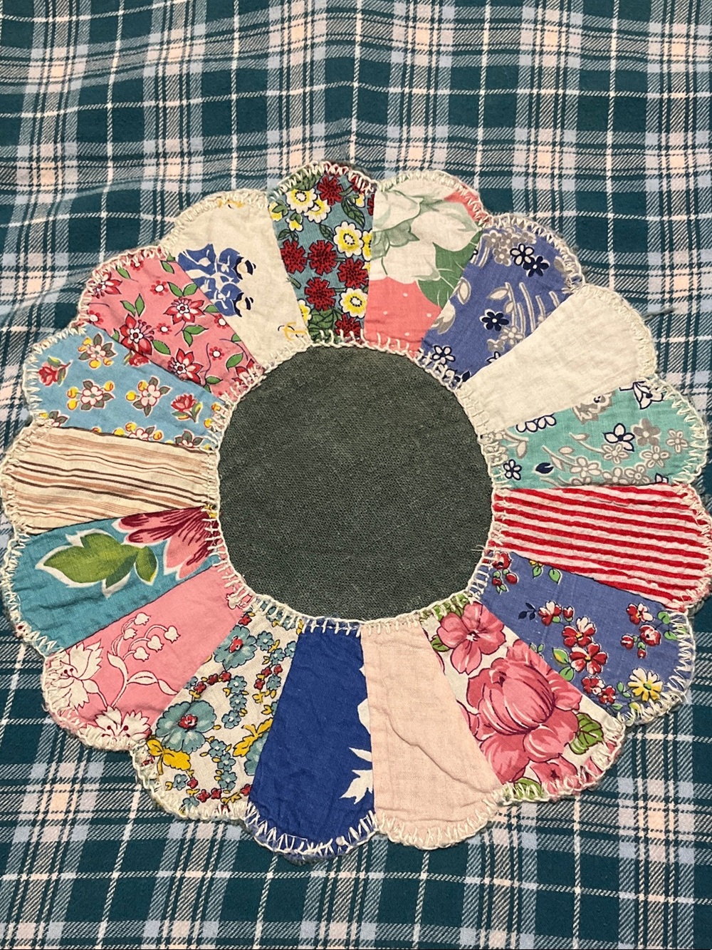 Woman Within Teal Plaid Flannel with Applied Quilt - Picture 7 of 8
